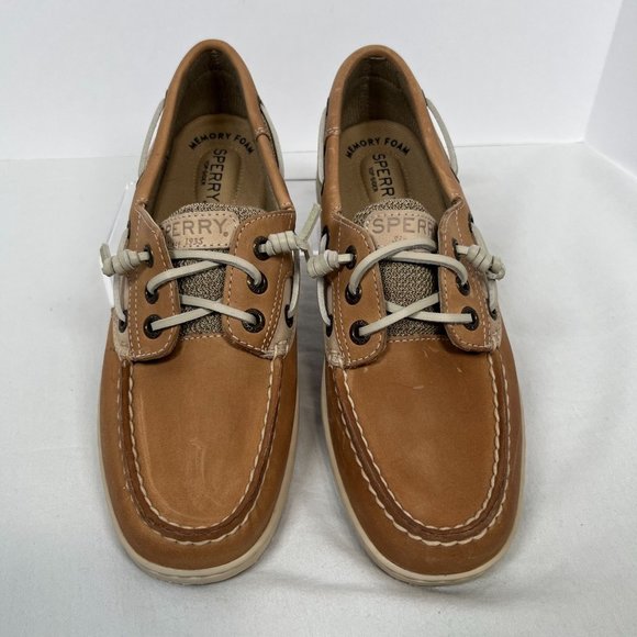 Sperry Women's Bluefish 2 Eye Size 6 brown tan boat shoe slip-on nubuck leather - Picture 4 of 10